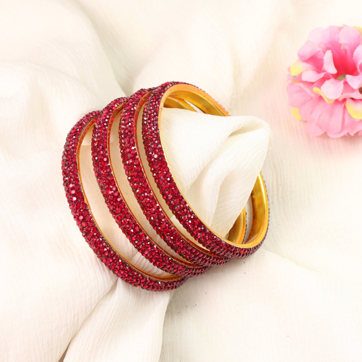 AD stone bangle with gold plated suitable for all occasion for womens and girls set of 4 mehroon colour