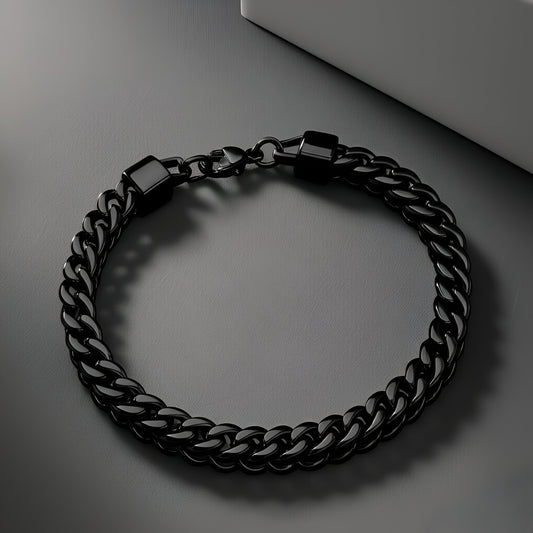 Men's Bracelet Black Stainless Steel Cuban Link Bracelet