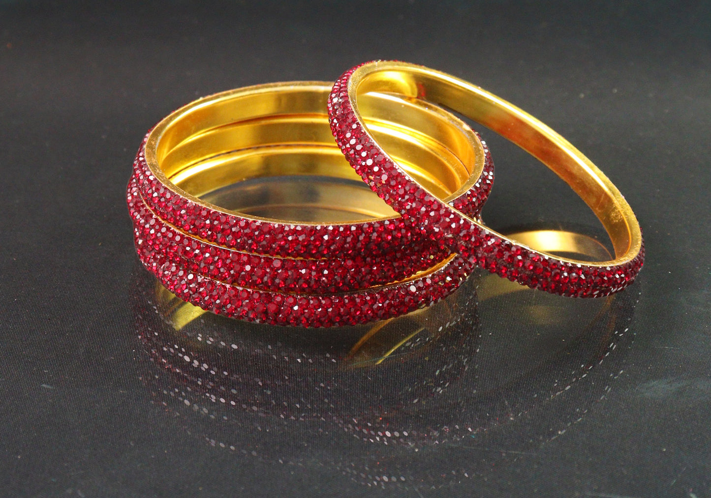 AD stone bangle with gold plated suitable for all occasion for womens and girls set of 4 mehroon colour