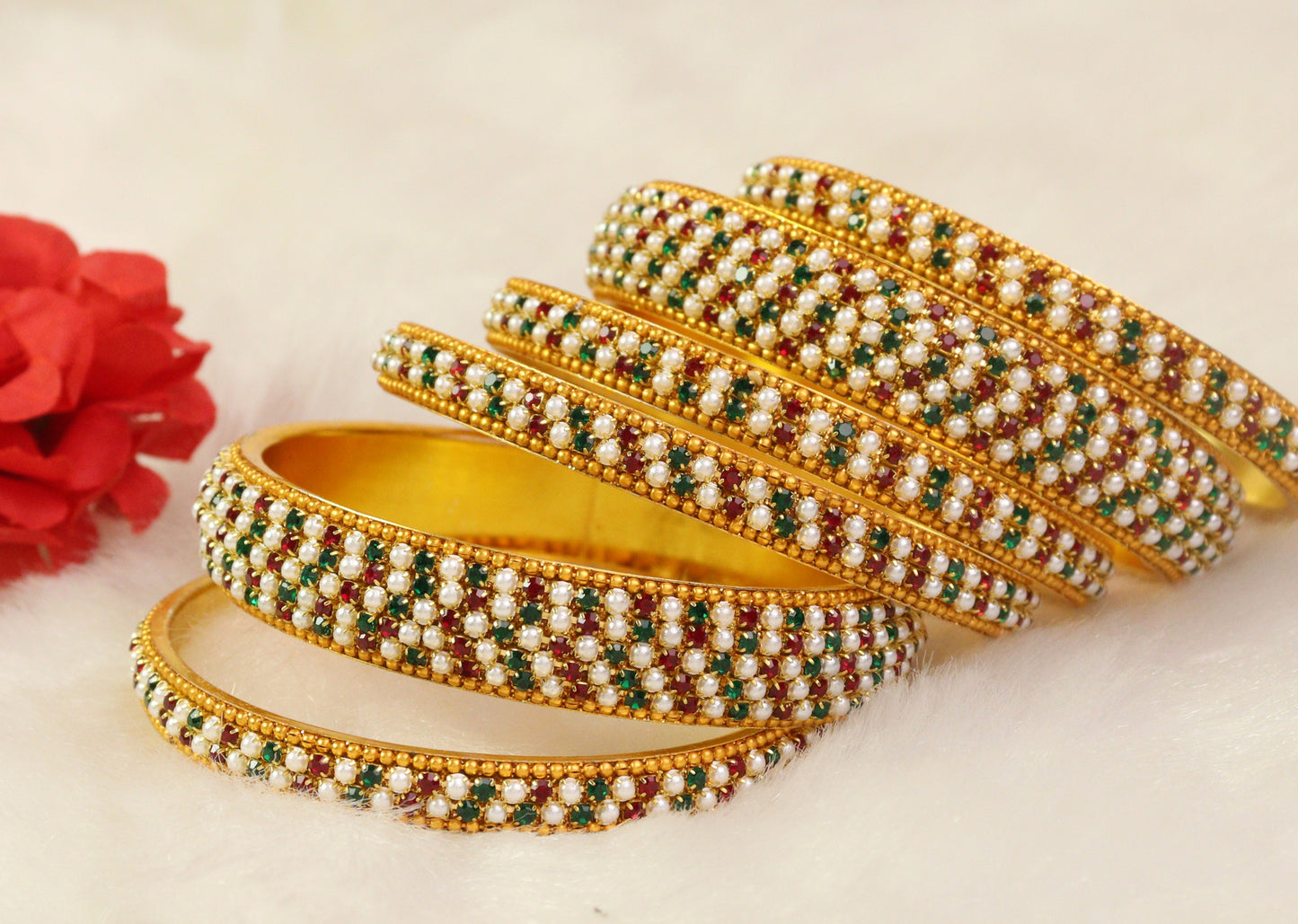 Handmade Designer Bangles with pearls – Traditional & Trendy Set for Women and Girls pack of (6)