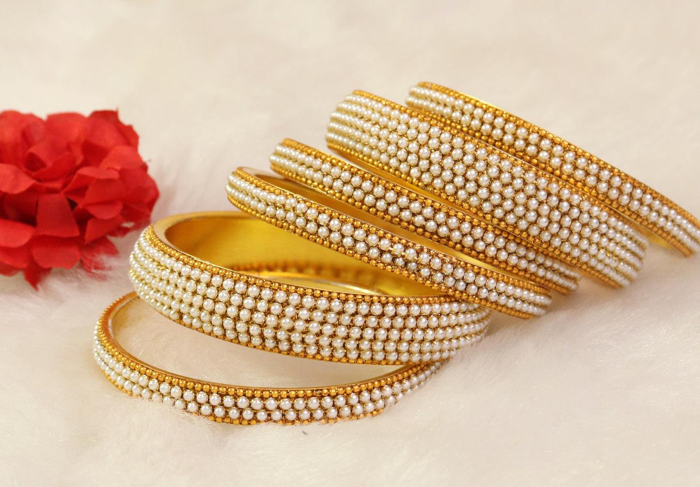 Handmade Designer Bangles with pearls – Traditional & Trendy Set for Women and Girls pack of (6)