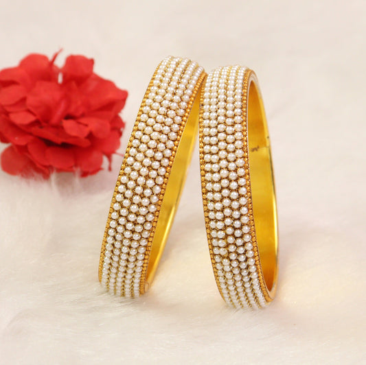 Handmade 2-Piece Pearl Bangle Set – Graceful & Timeless Accessory for Women