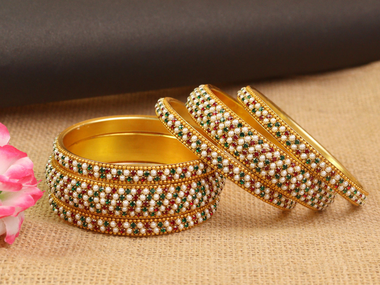 Handmade Designer Bangles with pearls – Traditional & Trendy Set for Women and Girls pack of (6)