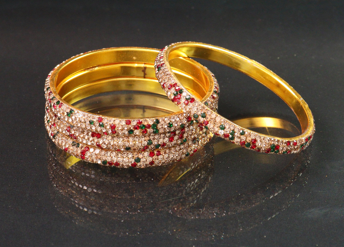 AD stone bangle with gold plated suitable for all occasion for womens and girls set of 4 multi colour