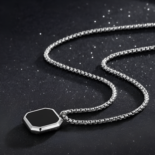 Men’s Silver Chain with Black Octagon Pendant Chain