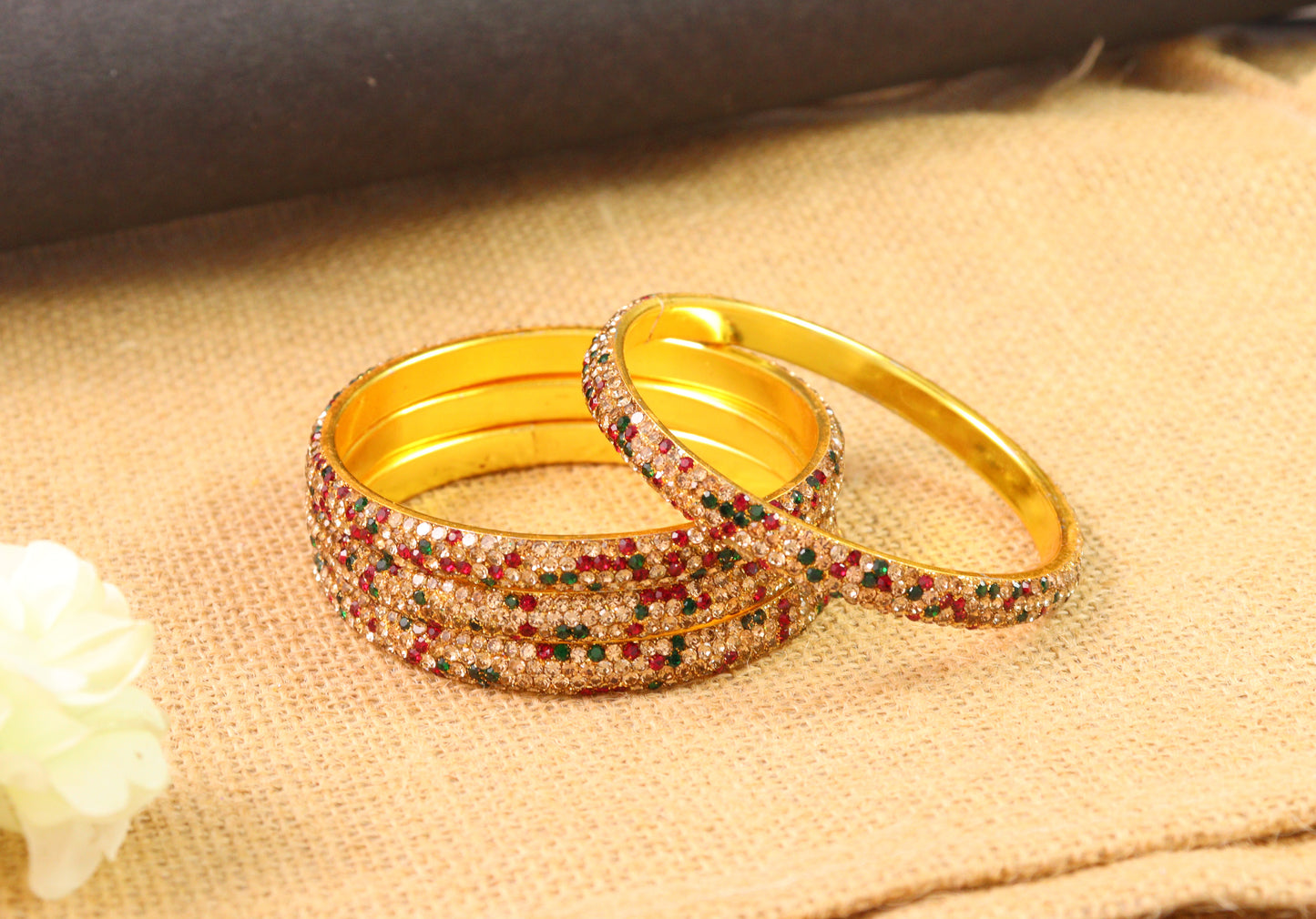 AD stone bangle with gold plated suitable for all occasion for womens and girls set of 4 multi colour