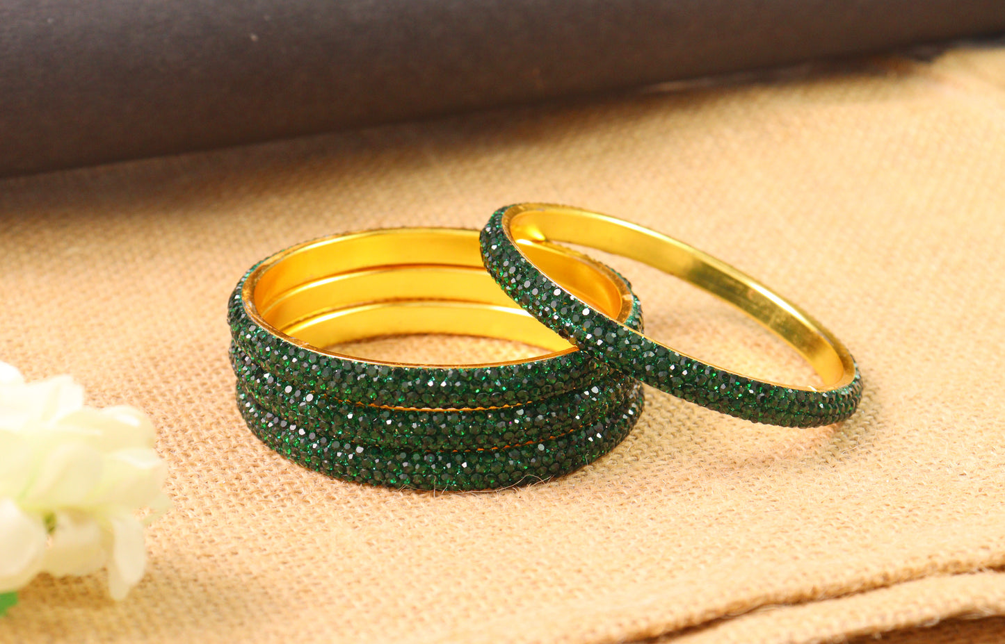 AD stone bangle with gold plated suitable for all occasion for womens and girls set of 4 green colour