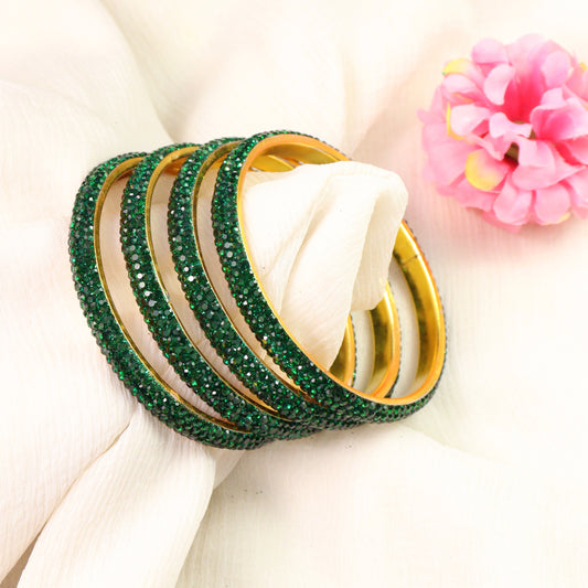 AD stone bangle with gold plated suitable for all occasion for womens and girls set of 4 green colour