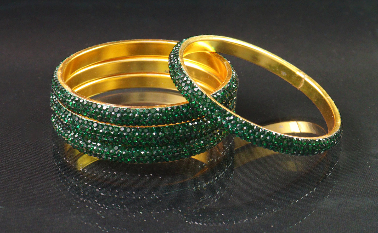 AD stone bangle with gold plated suitable for all occasion for womens and girls set of 4 green colour