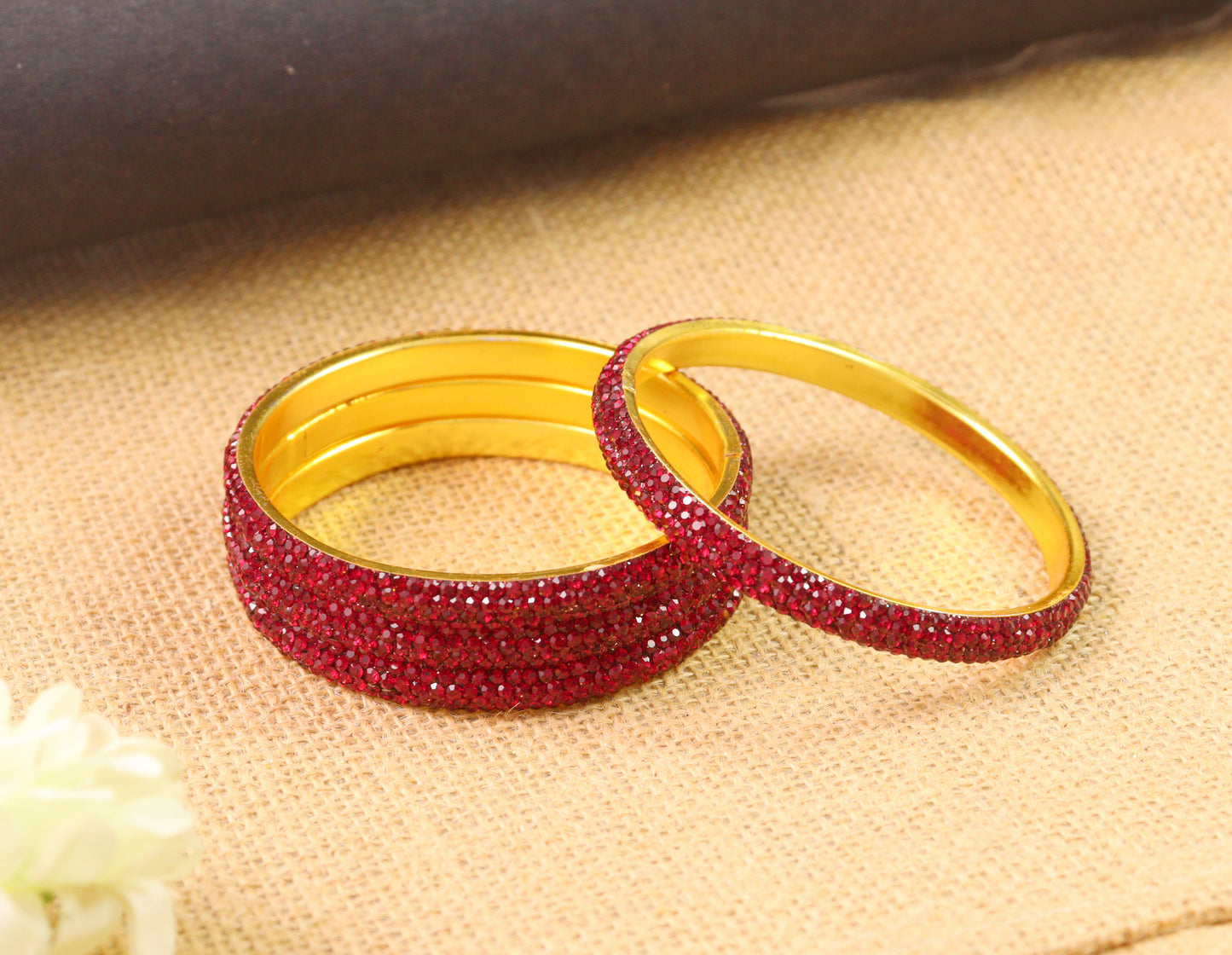 AD stone bangle with gold plated suitable for all occasion for womens and girls set of 4 mehroon colour