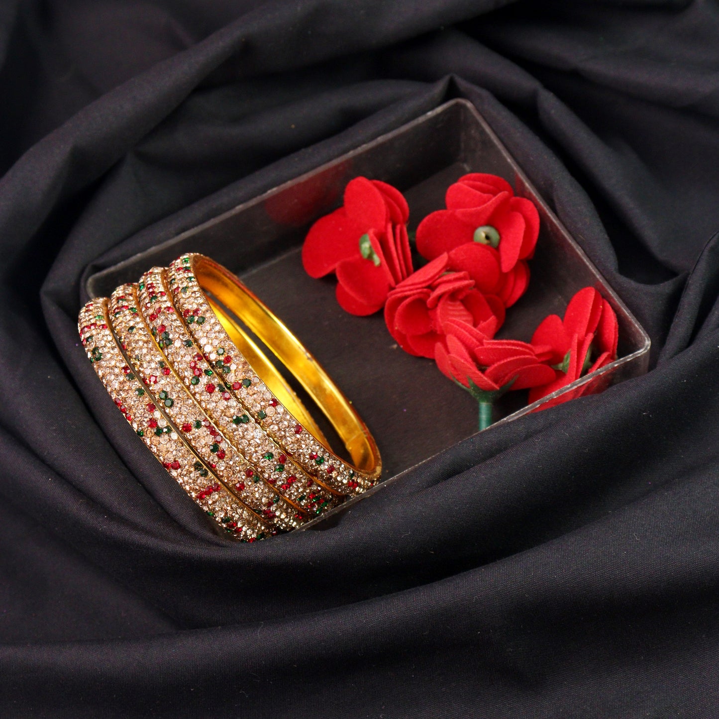 AD stone bangle with gold plated suitable for all occasion for womens and girls set of 4 multi colour