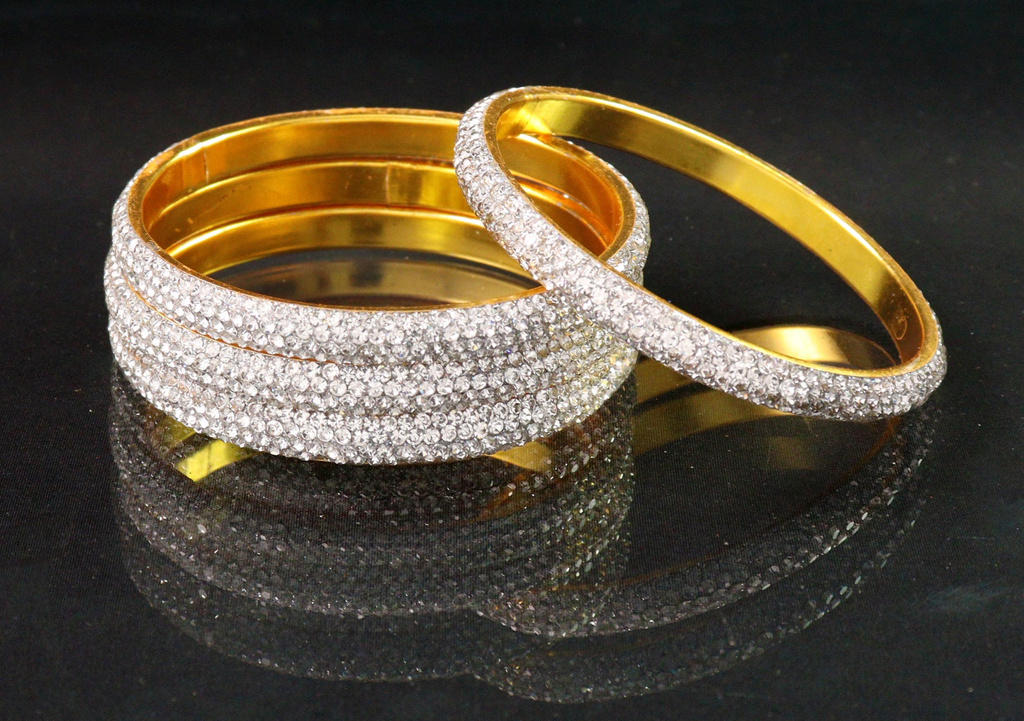 AD stone bangle with gold plated suitable for all occasion for womens and girls set of 4 white colour