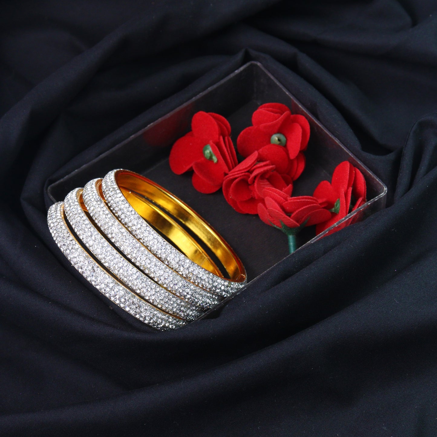 AD stone bangle with gold plated suitable for all occasion for womens and girls set of 4 white colour