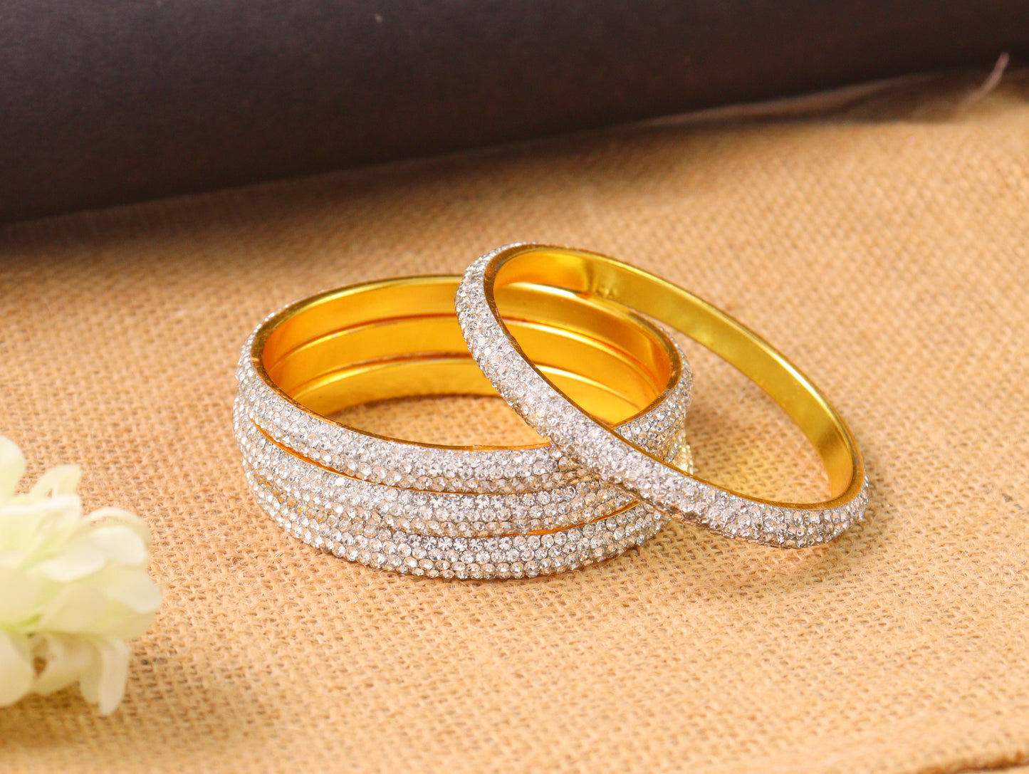 AD stone bangle with gold plated suitable for all occasion for womens and girls set of 4 white colour